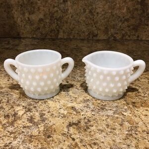 Vintage Hobnail Milk Glass Miniature Sugar and Creamer